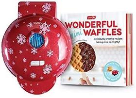 Dash Wonderful Mini Waffle Gift Set Red with White Snowflakes and Recipe Book