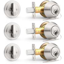 Deadbolts Probrico Keyed Alike Brushed Nickel, pacote com 3 chaves
