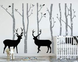 Decalque de parede LUCKKYY Birch Tree Deer Nursery Forest (cinza) Decalque de parede LUCKKYY Birch Tree Deer Nursery Forest (cinza)