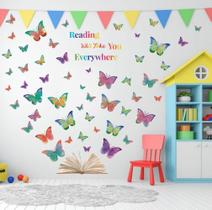 Decalque de parede OLMIXA Colorful Butterfly Reading Book com citação