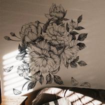 Decalque de parede Runtoo Peony Flower Preto Branco 76x49cm