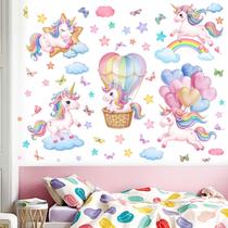 Decalques de parede Amimagen Unicorn Rainbow Hot Air Balloon Girls Decalques de parede Amimagen Unicorn Rainbow Hot Air Balloon Girls