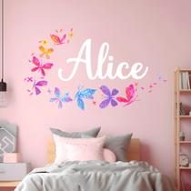 Decalques de parede com nome personalizado, decoração de borboleta para meninas