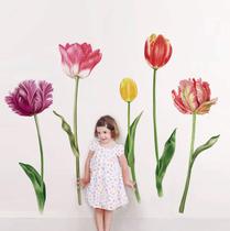 Decalques de parede decalmile 5 grandes flores de tulipa, florais de jardim