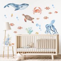 Decalques de parede em aquarela funlife Ocean Animals para quarto de crianças