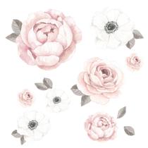 Decalques de parede Lambs & Ivy Floral Garden em aquarela rosa/branca