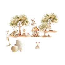 Decalques De Parede Para Quarto Infantil, 2 Peças, Árvore Rural, Raposa, Coelho, Urso, Adesivos,