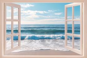 Decalques de parede WOOHOOROO 3D Peel and Stick Fake Window Ocean
