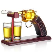 Decanter Whisky Tequila Formato Revolver Com 2 Copos Shot Presente Criativo