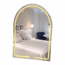 Decora Loja Espelho Oval LED com 3 Cores, Botão Touch, Vidro Jateado, 80x60cm, Iluminação Ajustável, Montagem na Parede,