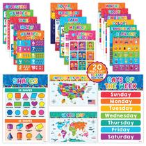 Decorably 20 pôsteres educacionais pré-escolares de 28 x 43 cm foscos
