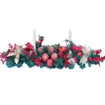 Decoração Arranjo De Mesa Natalino Bola Velas Castiçal 120cm
