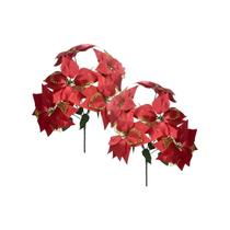 Decoração Artificial de Flores de Natal - Vermelha, Dourada e Prata (2 Unidades)