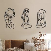Decoração artística de parede de metal, 3 peças, linha feminina abstrata minimalista Decoração artística de parede de metal, 3 peças, linha feminina abstrata minimalista