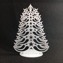 Decoração Árvore de Natal Vazada com estrelas na cor prata em mdf de 3mm altura 26cm