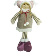 Decoração Boneca Menina Com Gorro Vestido Marrom Natal 40cm