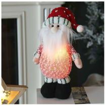 Decoração Boneco Papai Noel Com Cachecol E Led Natalino Em Tecido 26cm