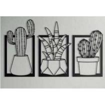 Decoração Cactus Cactos Sala Quarto Cozinha kit 3 Peças 30x20cm Mdf 3mm Preto