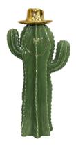 Decoração Cactus de Cerâmica Verde Brilhante Detalhada 22cm