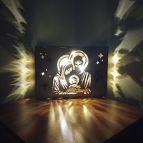 Decoração Caixa Luminária Presente Criativo Mdf Led Sagrada Família Jesus Maria José Nossa Senhora