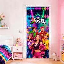 Decoração Capa de Porta Painel Influenciadora Infantil Os Rosas Tecido Veste Fácil com Elástico
