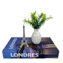 Decoração casa livro azul Londres + mini vaso + mini torre