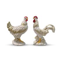 Decoração Casal Galo E Galinha 28 Cm Branco E Dourado Gesso Enfeite Casa Cozinha - Várias Variedades