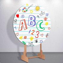 Decoração com capa painel redondo Abc Numeros e Letras festa infantil tamanhos grande e mini