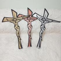 Decoração Cruz Crucifixo De Madeira MDF Parede Jesus Fé Católico Religioso Prata Dourado Rose Gold