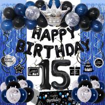 Decoração de Aniversário de 15 Anos - Tema Azul e Preto Decoração de Aniversário de 15 Anos - Tema Azul e Preto