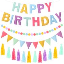 Decoração de aniversário Mindsoft Felt Happy Birthday Banner