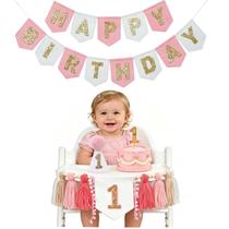 Decoração de Aniversário RANZAK Faixa de Feltro Rosa e Dourado para Menina 1º Aniversário Decoração de Aniversário RANZAK Faixa de Feltro Rosa e Dourado para Menina 1º Aniversário