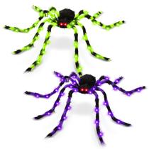 Decoração de aranha Thuodo 50cm com luzes LED verdes e roxas