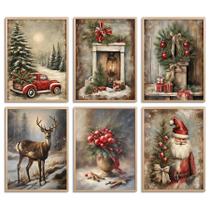 Decoração de arte de parede de Natal Thcbme 6 peças 28x36cm sem moldura Decoração de arte de parede de Natal Thcbme 6 peças 28x36cm sem moldura