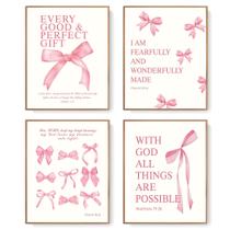 Decoração de arte de parede LARTSFRO Coquette Pink Bow 30x40cm Conjunto de 4