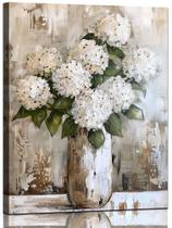 Decoração de arte de parede YRYWAWA, flor de hortênsia branca, tela de 30x38cm