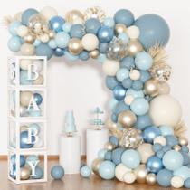Decoração de Balões Azul Poeirado para Chá de Bebê Menino - Amandir Decoração de Balões Azul Poeirado para Chá de Bebê Menino - Amandir