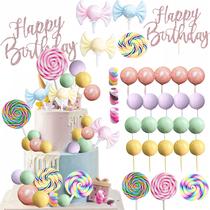 Decoração de bolo Candyland Cupcake Toppers Lollipop Decoração de bolo Candyland Cupcake Toppers Lollipop
