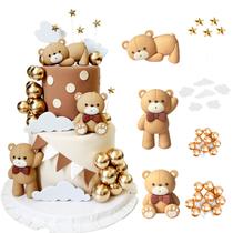 Decoração de bolo de aniversário com tema de urso fofo com 3 ursos e 20 esferas