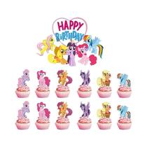 Decoração De Bolo De Aniversário My Little Pony Para Meninas, Topper De Cupcake, Bandeira De Pônei,
