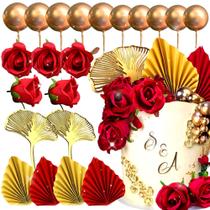 Decoração de bolo Jevenis Red Rose Queen Birthday 21 unidades