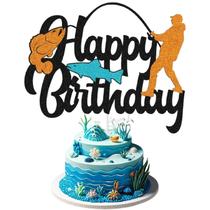 Decoração de Bolo STATWTHMA Pesca Feliz Aniversário 10x15cm Decoração de Bolo STATWTHMA Pesca Feliz Aniversário 10x15cm