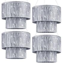 Decoração de candelabro Rossesay, 2 camadas, franja, ouropel, prata Decoração de candelabro Rossesay, 2 camadas, franja, ouropel, prata