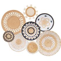Decoração de cesta de parede Tel Charme Boho 30 cm de rattan artesanal x8