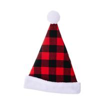Decoração de chapéu de Natal com pele xadrez vermelha para crianças e adultos