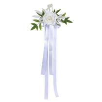 Decoração de encosto de cadeira White Rose Satin Ribbon Wedding x10