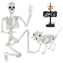 Decoração de esqueleto de Halloween YUJUN 90 cm com esqueleto de cachorro de 2 cabeças
