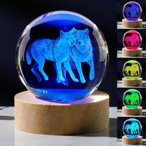 Decoração de estatueta Crystal Ball Wolf de 60 mm com lâmpada que muda de cor