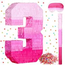 Decoração de festa de aniversário Piñata Sratte Number 3 com gradiente rosa