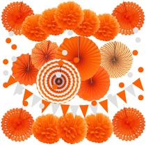 Decoração de festa ZERODECO Orange Hanging Paper Fans Pomons